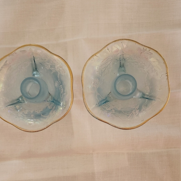 Fostoria Oakwood Blue - Iridescent Glass Bowl with Candle Holders - Picture 3 of 13